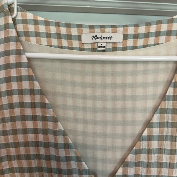 Women’s Madewell Sage Green & Peach Gingham Midi Dress - Picture 3 of 3